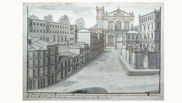 ilustração «Aspeto do Porto no Século XVIII - a antiga Porta dos Carros»